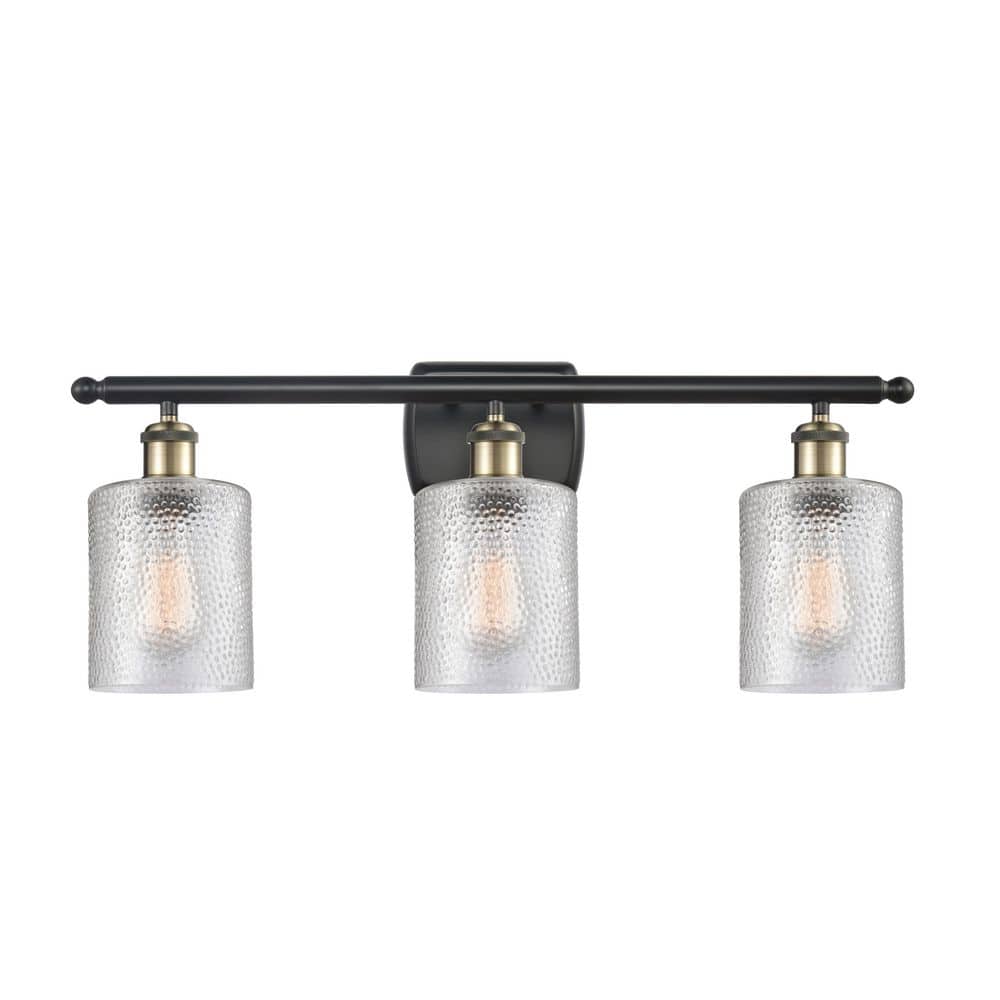 Cobbleskill 26 in. 3-Light Black Antique Brass Vanity Light with Glass Shade price history on PriceWatchPro