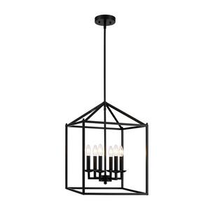 6-Light Black 6 x E12 Chandelier with Steel Cage Shade
