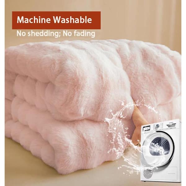 GHOUSE ILTB Pink Faux Rabbit Fur 60 in. x 80 in. Shag Plush Throw