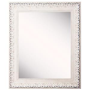 French 25 in. W x 35 in. H Framed Rectangular Bathroom Vanity Mirror in Antiqued White