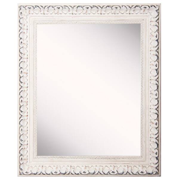 Unbranded French 25 in. W x 35 in. H Framed Rectangular Bathroom Vanity Mirror in Antiqued White