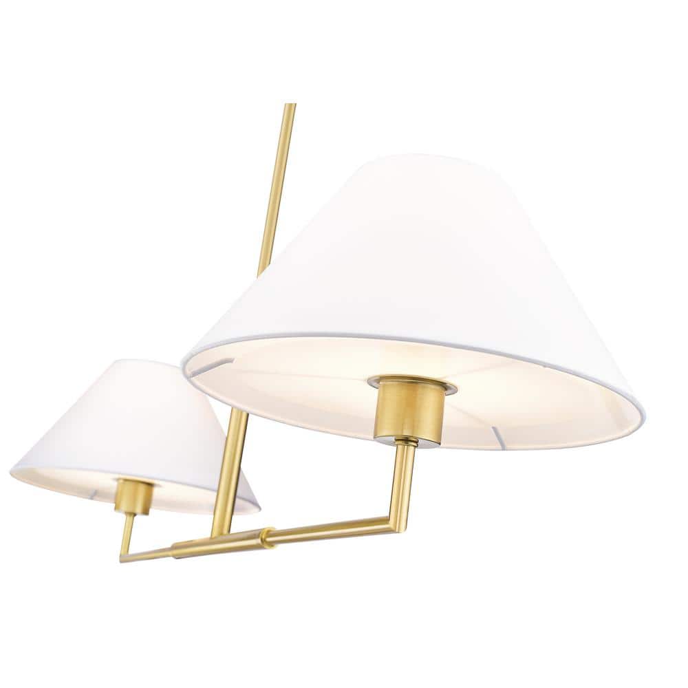 Luxe Gold and White Linen 2-Light Linear Chandelier