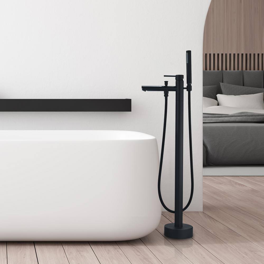 Matte Black Freestanding Tub Filler with Handshower