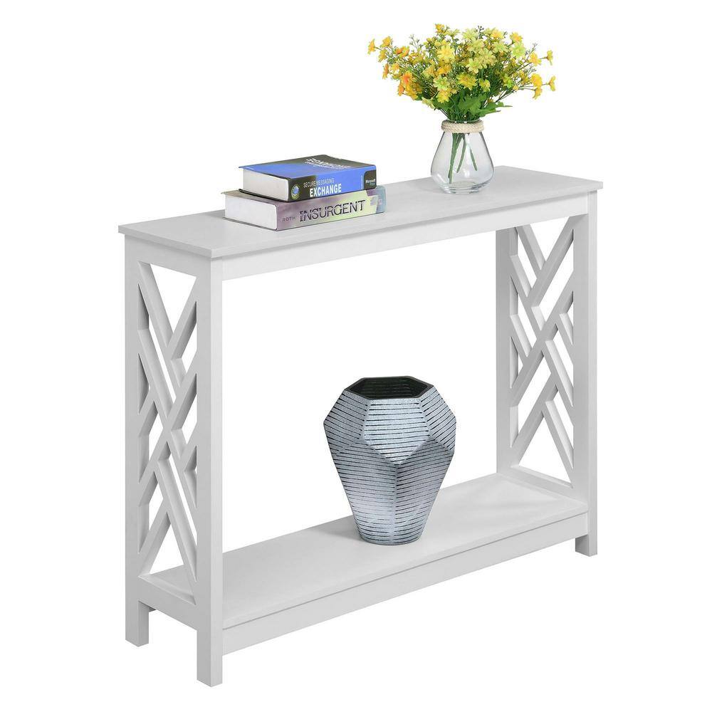 Sleek White Transitional Console Table with Storage Shelf