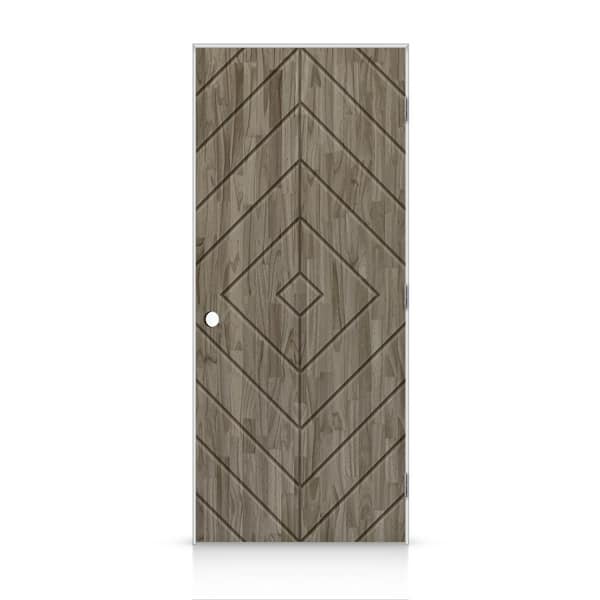 CALHOME 42 in. x 96 in. Diamond Left-Handed Hollow-Core Weather Gray Stained Smooth Pine Wood Single Prehung Interior Door