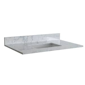 31 in. W x 22 in. D Stone Bathroom Vanity Top in Carrara Jade with White Rectangle Single Sink-1H
