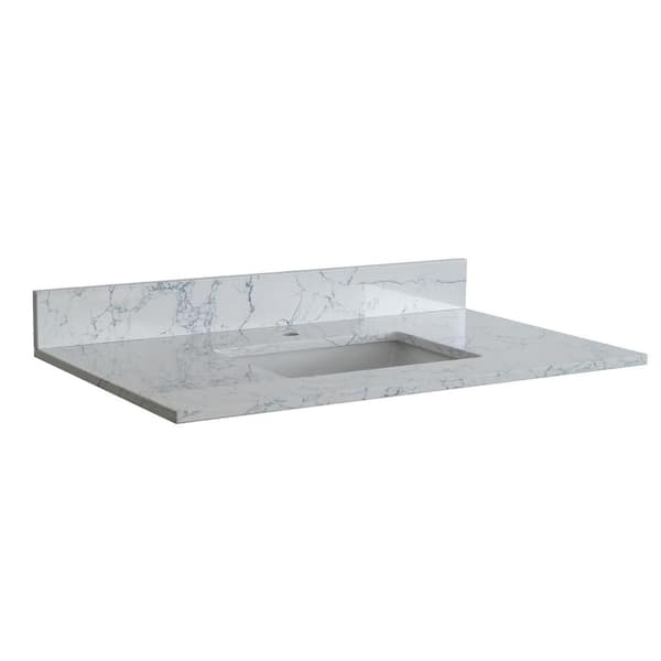 INSTER 31 in. W x 22 in. D Stone Bathroom Vanity Top in Carrara Jade with White Rectangle Single Sink-1H