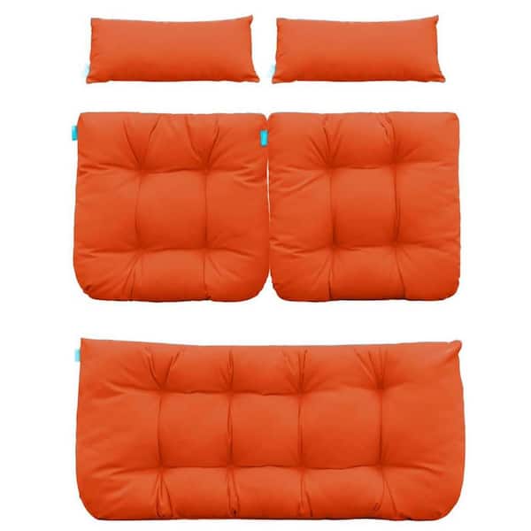 Unbranded 44 x 19 in. 5-Piece Set Outdoor Wicker Loveseat Seat Cushions Orange