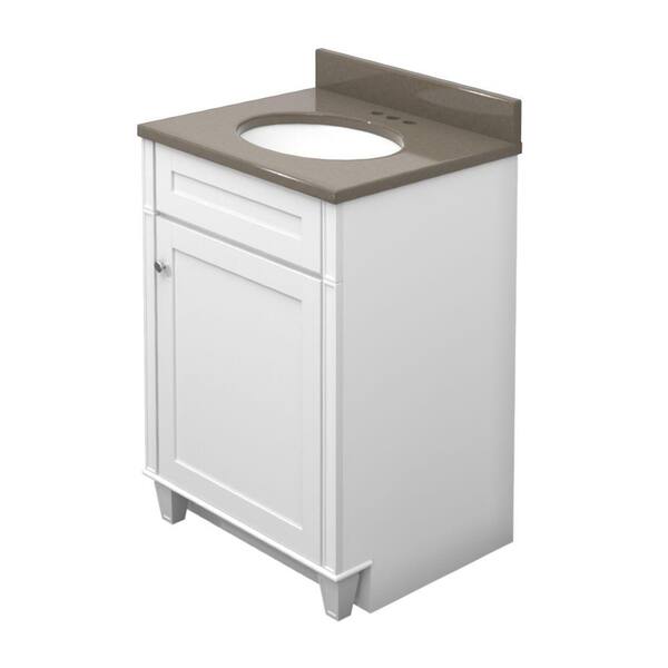 KraftMaid 24 in. Vanity in Dove White with Natural Quartz Vanity Top in Tuscan Grey and White Sink-DISCONTINUED