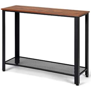 40 in. Brown Adjustable Metal Frame Wood Side End Table with Shelf