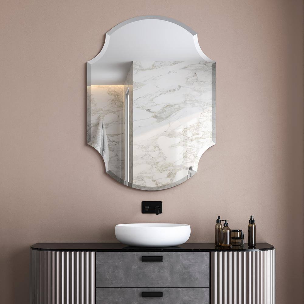 Frameless Beveled Rectangular Black Matte Bathroom Mirror, 28" x 38"