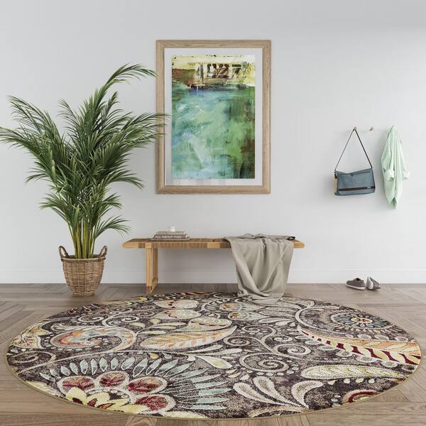 Capri Abstract Brown 8 ft. Round Indoor Area Rug