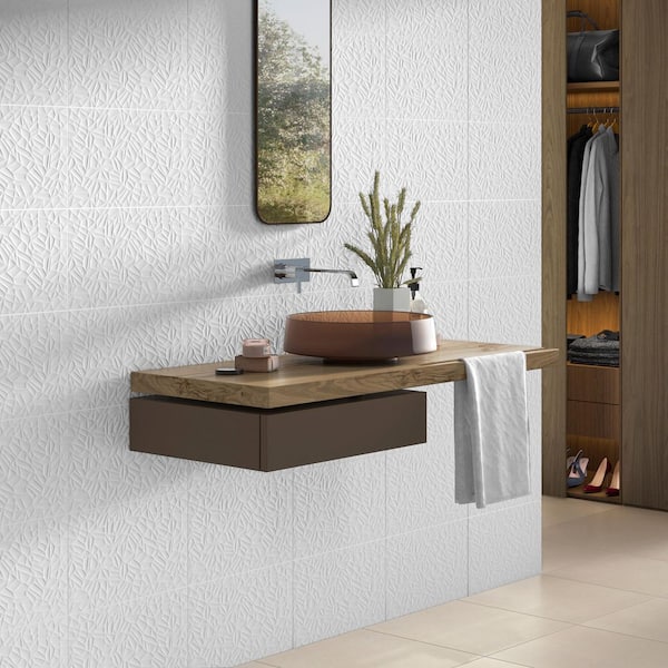 More Petal Glossy White 9-7/8 in. x 15-3/4 in. Ceramic Wall Tile (10.9 sq. ft./Case)