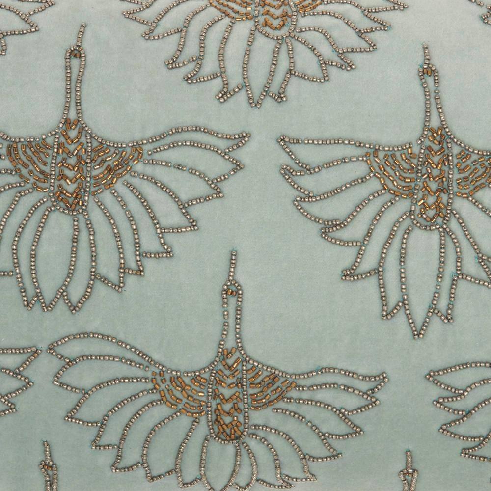 12" x 20" Celadon Green Beaded Floral Lumbar Pillow
