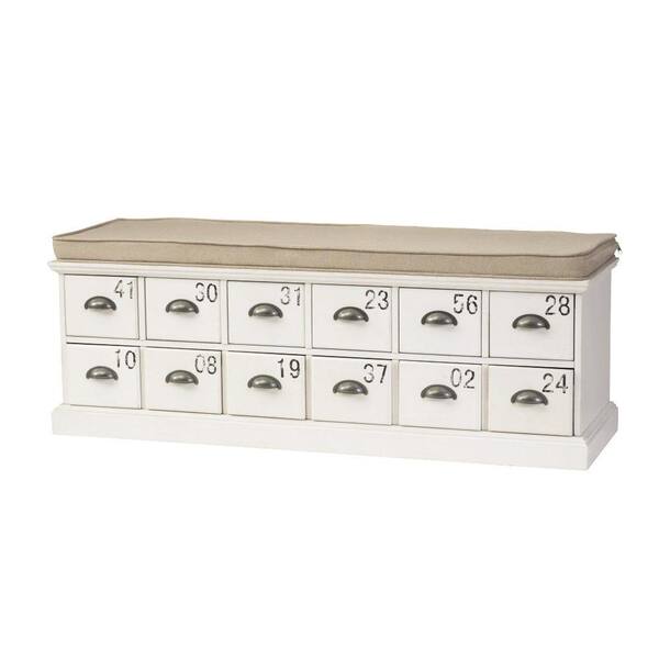 Home Decorators Collection Corollary 12-Drawers Antique White Shoe Storage Bench