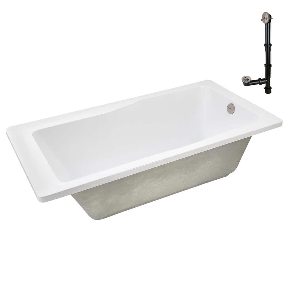 60'' x 32'' Glossy White Acrylic Soaking Drop-In Bathtub