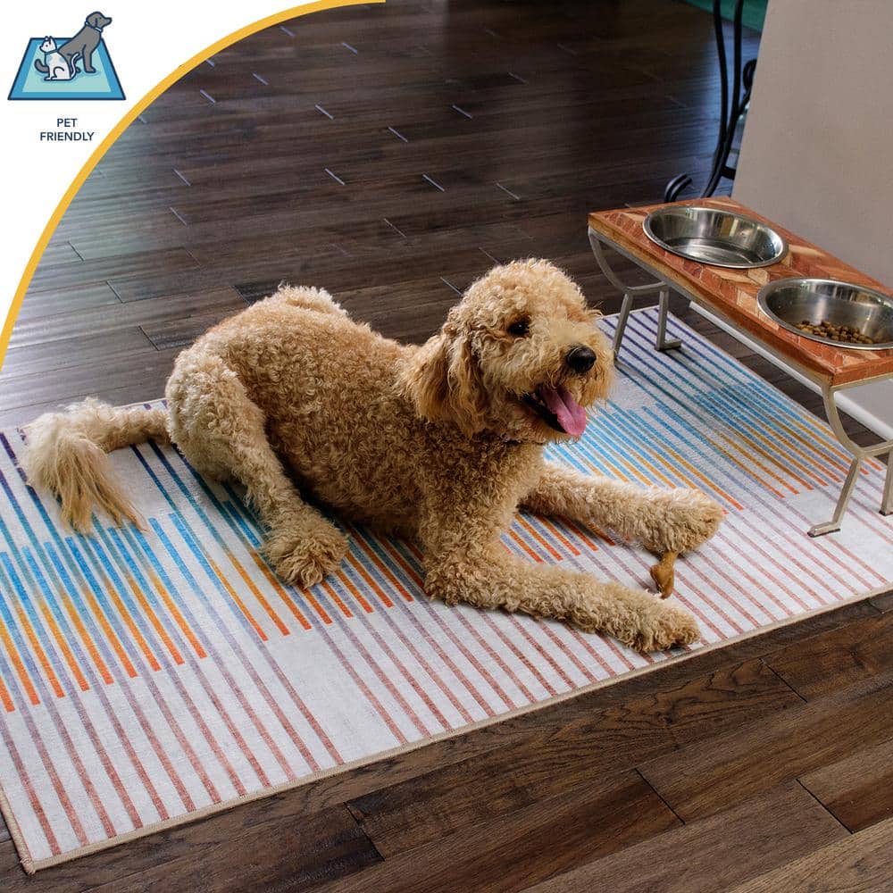 Ivory Round Flat Woven Washable Synthetic Rug