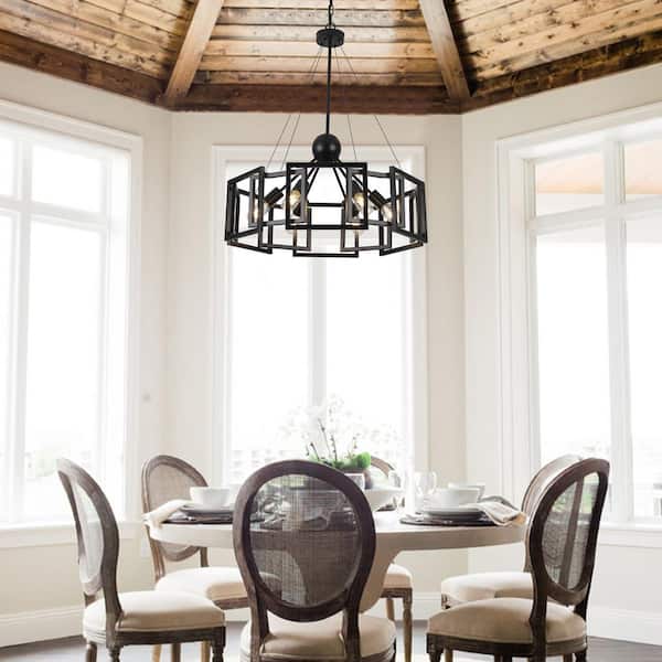 6 Light Black Rustic Geometric Chandelier for Kitchen Island with no bulbs included