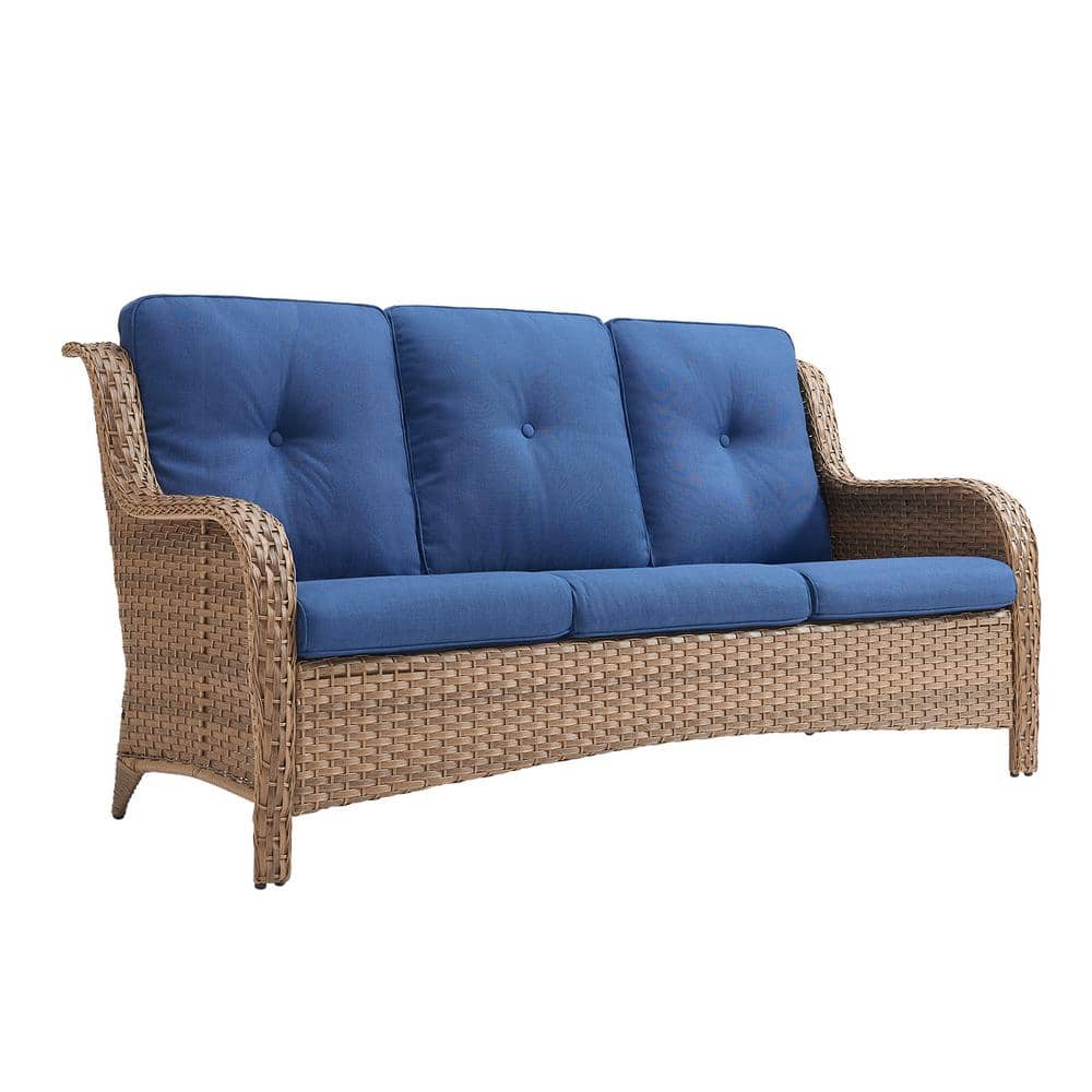 3 Seat Wicker Outdoor Patio Sofa Couch with Deep Seating and Cushions, Suitable for Porch Deck Balcony(Yellow/Blue) price history on PriceWatchPro