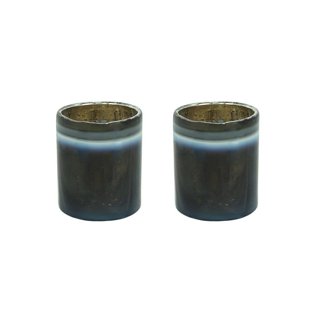 Gray and Blue Glass Votive Candle Holders Set of 2