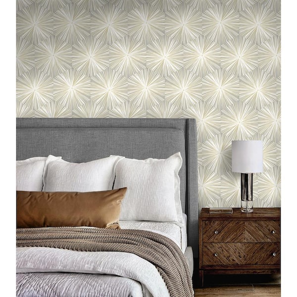 Grey and Metallic Gold Hex Starburst Vinyl Peel and Stick Wallpaper Roll (Covers 30.75 sq. ft.)