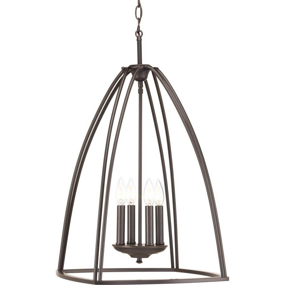 Elegant Antique Bronze 4-Light Open Foyer Pendant with Glass Cluster