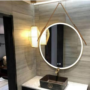 32 in. W x 32 in. H Round Framed Wall Mounted Bathroom Vanity Mirror with Lights Smart 3 Lights in Gold