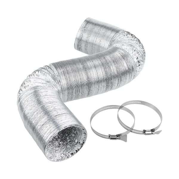 4 in. x 10 ft. Silver Dryer Vent Hose Flexible Air Aluminum Ducting Vent Hose, Thick Layer Non-Insulated with 2 Clamps