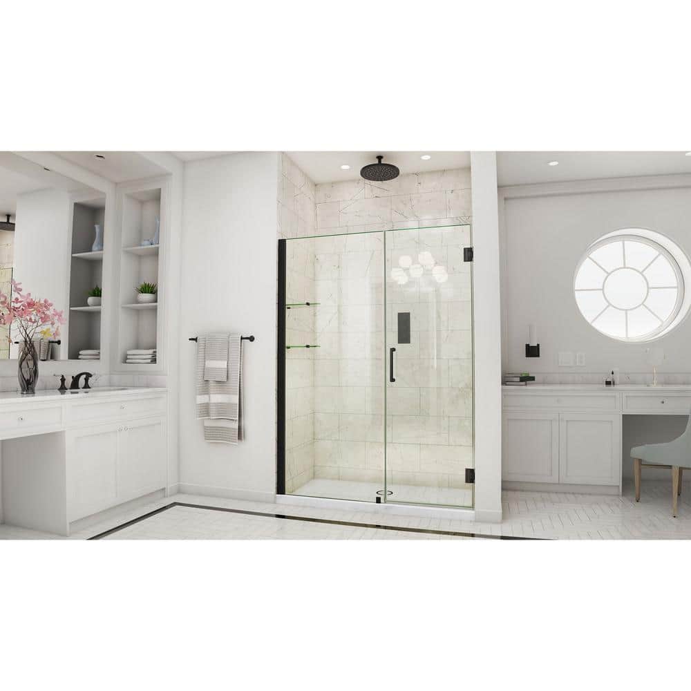 Satin Black Frameless Hinged Shower Door with Clear Glass