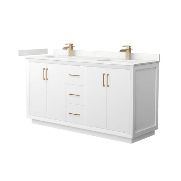 Wyndham Collection Strada 66 in. W x 22 in. D x 35 in. H Double Bath Vanity in White with Giotto Quartz Top