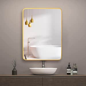 24 in. W x 32 in. H Large Rectangular Aluminum Alloy Framed Wall Mounted Bathroom Vanity Mirror in Brushed Gold