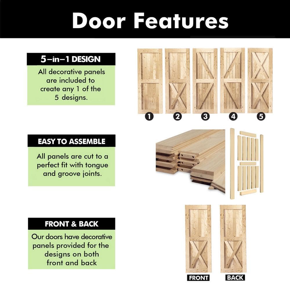 22" x 80" Unfinished Solid Pine Wood Sliding Barn Door