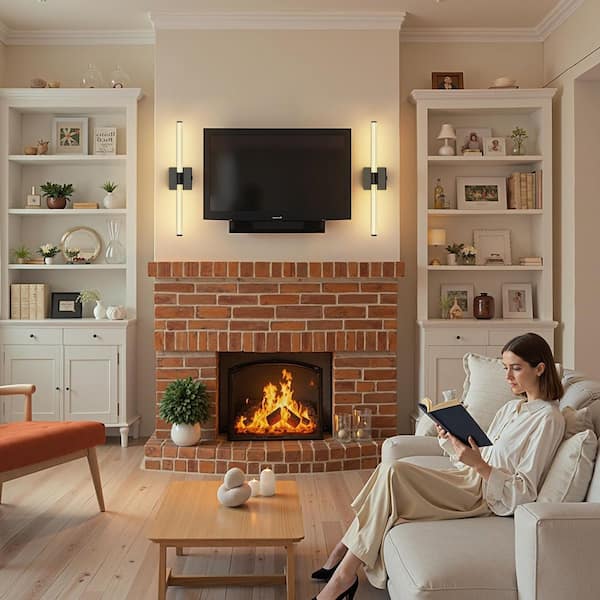 24 in. 1-Light Black LED Wall Sconce Set of 2, Wireless Vanity Light Bar for Bathroom and Bedroom