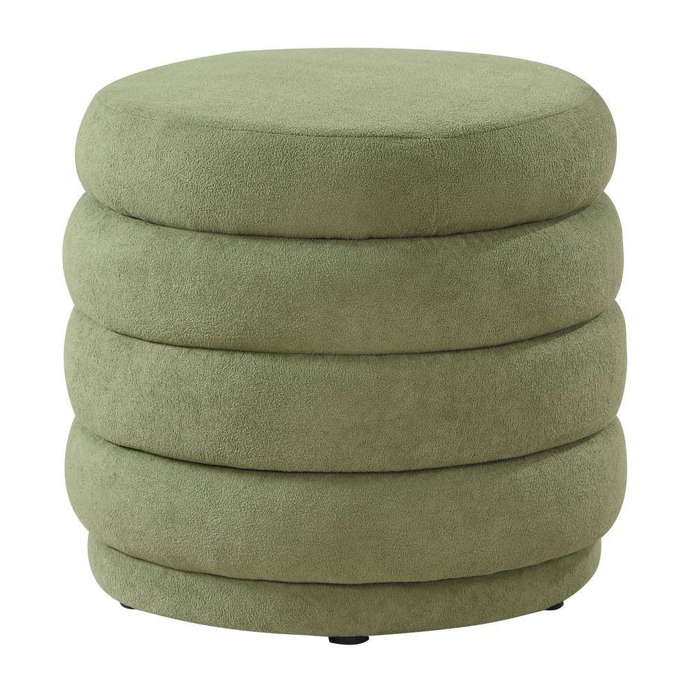 Cecil Moss Green Round Tufted Polyester Storage Ottoman