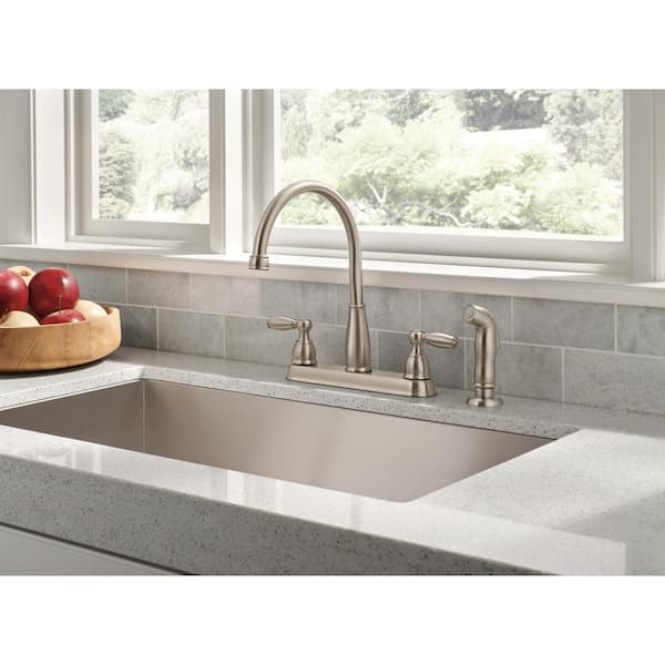 Delta Foundations 2-Handle Standard Kitchen Faucet with Side Sprayer in  Stainless 21988LF-SS The Home Depot