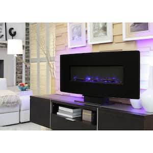 36 in. Glass Curved Front Wall-Mount Electric Fireplace in Black