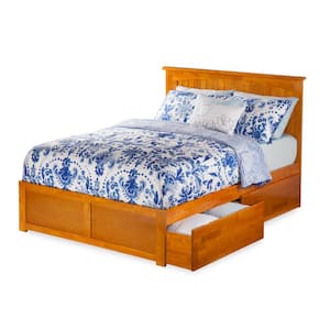 Nantucket Full Platform Bed with Flat Panel Foot Board and 2 Urban Bed Drawers in Caramel