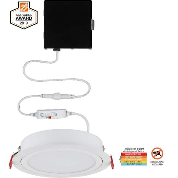 Commercial Electric Slim Directional Integrated LED 6 in Round Adj Color Temp Canless Recessed Light for Kitchen Bath Living rooms, White