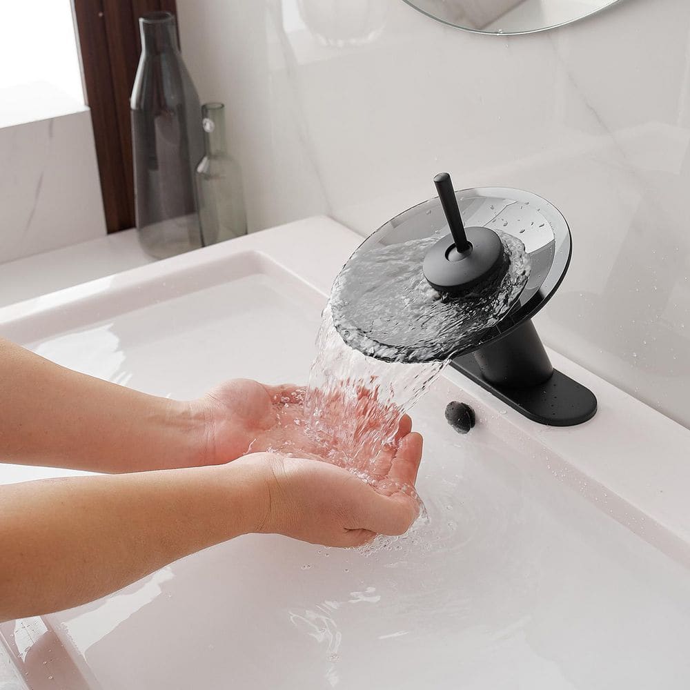Matte Black Stainless Steel Waterfall Bathroom Faucet with Deck Plate