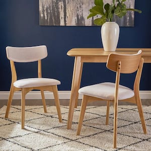 Abrielle Light Beige and Natural Oak Fabric Dining Chairs (Set of 2)