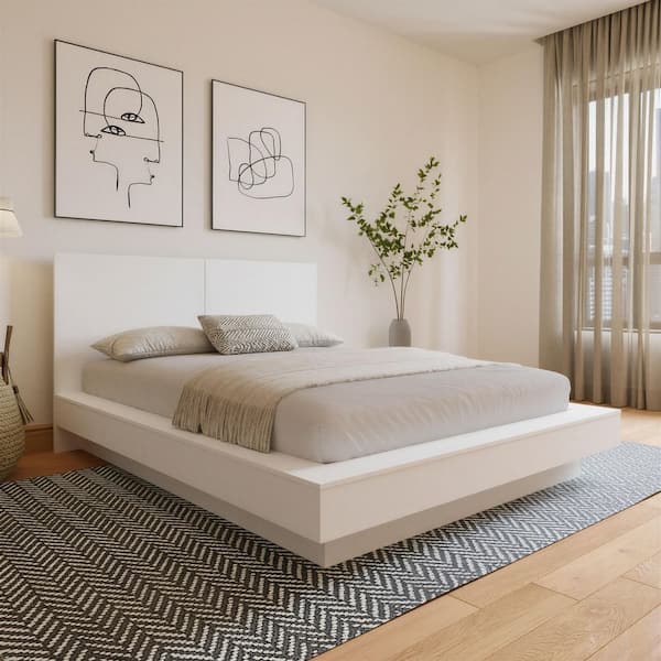 Napa White Wood Frame King Size Platform Bed with Headboard