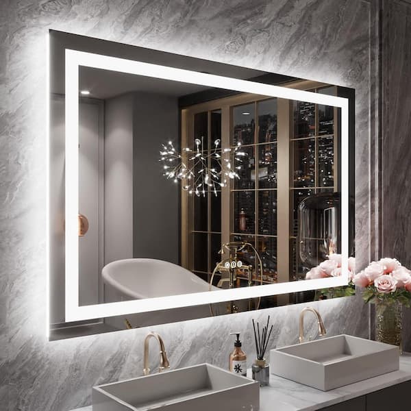 SereneVita 55 in W x 36 in. H LED Mirror for Bathroom, Backlit + Front Lit, Wall LED Vanity Mirror with Lights, Dimmable, Anti Fog
