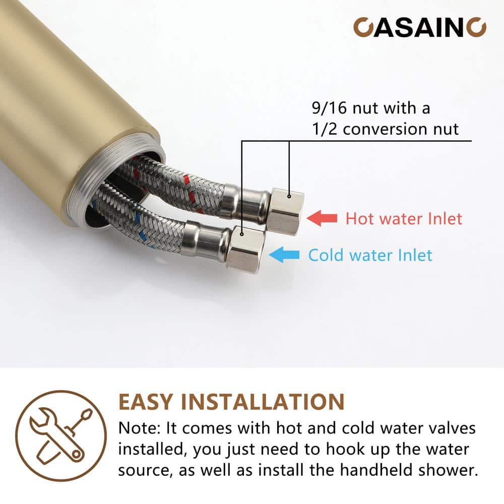 Brushed Gold Freestanding Bathtub Faucet with Handshower