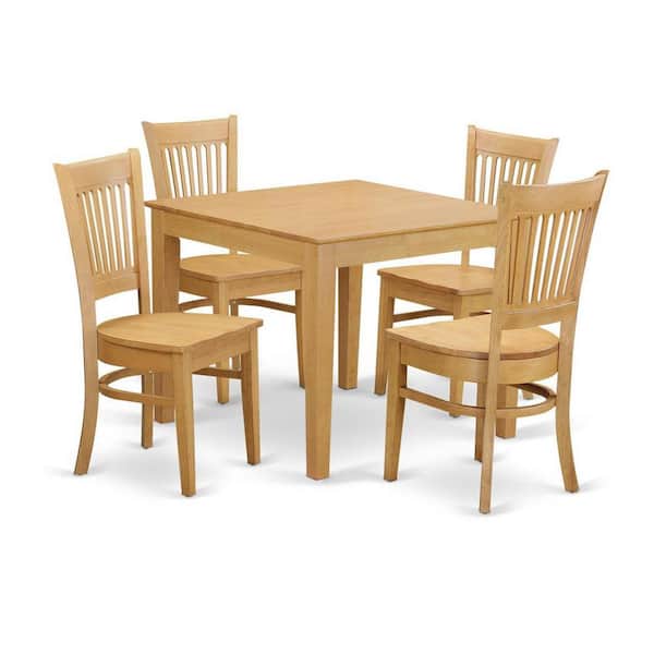 East West Furniture 5-Piece Natural Oak Finish Solid Wood Top - Dining Room Set - Seats 4