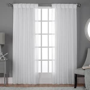 Belgian Winter White Solid Sheer Double Pinch Pleat / Hidden Tab Curtain, 30 in. W x 84 in. L (Set of 2)