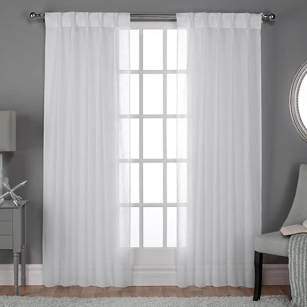 EXCLUSIVE HOME Belgian Winter White Solid Sheer Double Pinch Pleat / Hidden Tab Curtain, 30 in. W x 84 in. L (Set of 2)