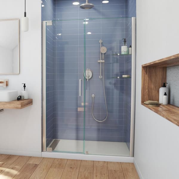 DreamLine Elegance 59-3/4 in. to 61-3/4 in. x 72 in. Semi-Frameless Pivot Shower Door in Brushed Nickel