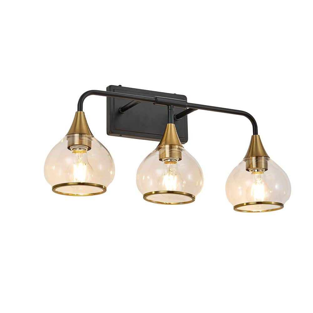 Modern 23 in. 3-Light Gold Vanity Light Wall Sconce with Clear Glass Shades, Industrial Wall Mounted Lamp(No Bulb) price history on PriceWatchPro