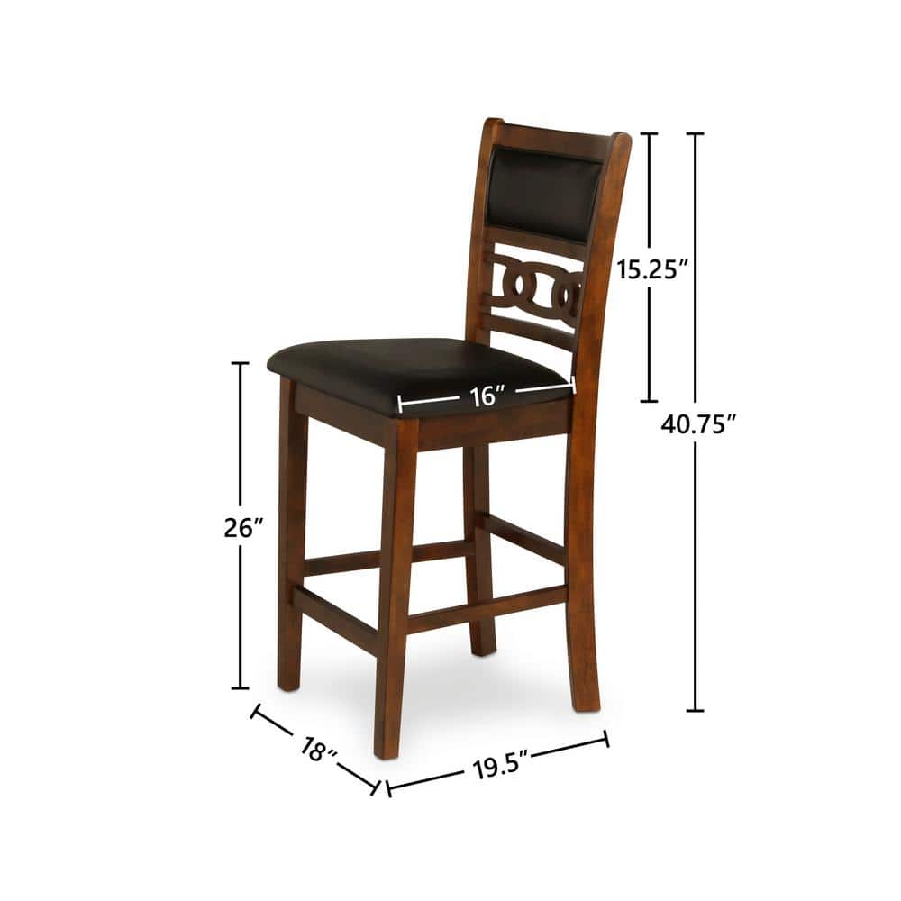 Gia Brown Wood Counter Stools with Black Faux Leather Upholstery