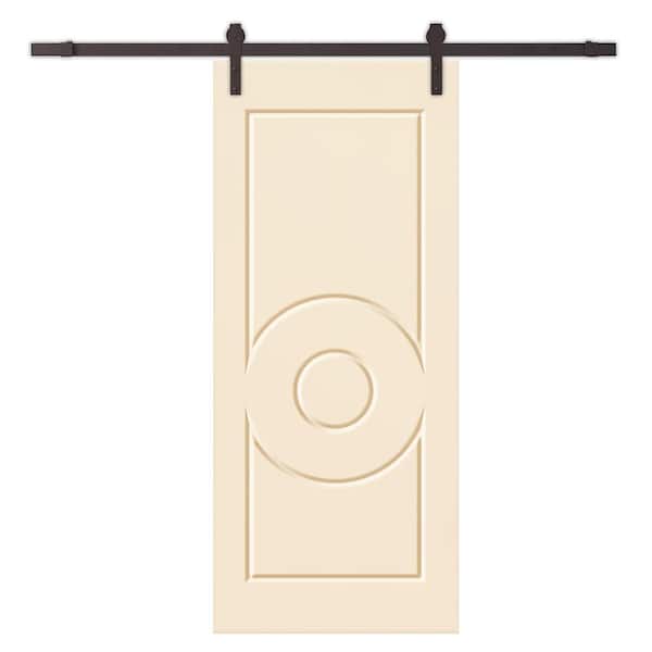 CALHOME 24 in. x 80 in. Beige Painted Composite MDF Paneled Interior Sliding Barn Door with Hardware Kit